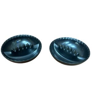 Lot of 2 Vintage 60s Atomic Black Ashtray Mid-Century Modern Anholt Decor MCM